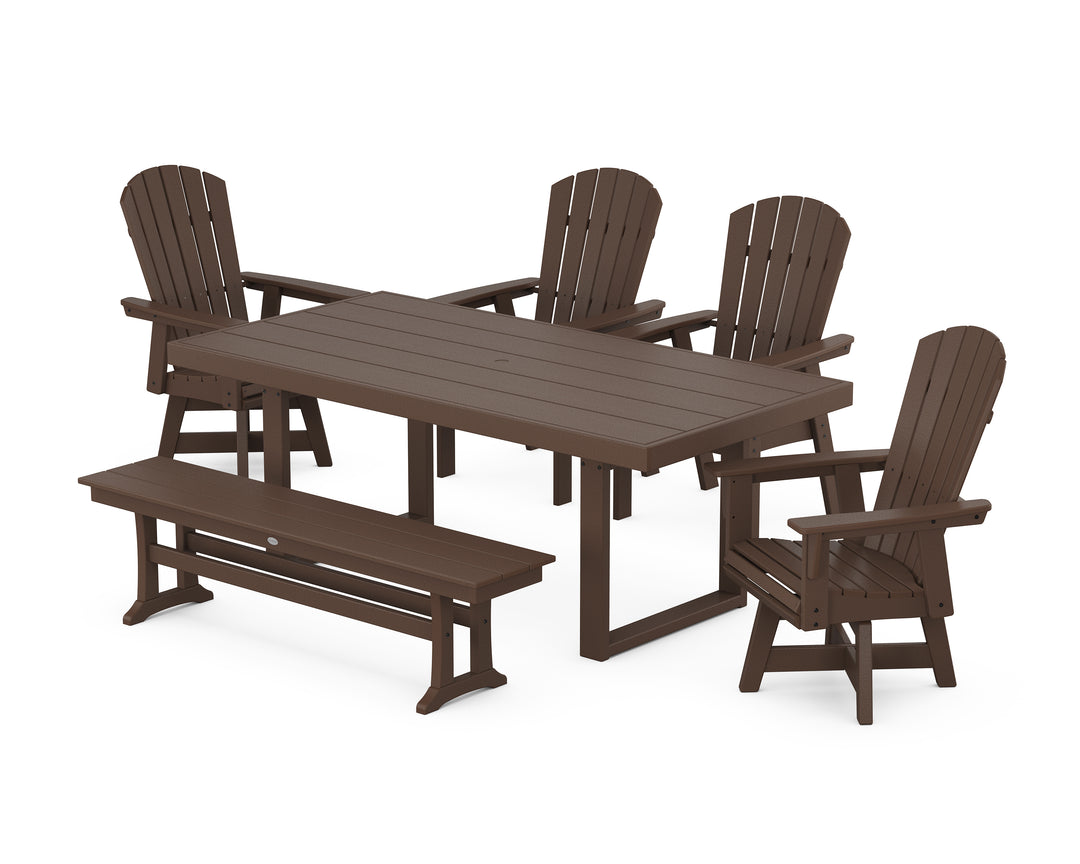 POLYWOOD® Nautical Curveback Adirondack Swivel Chair 6-Piece Dining Set with Bench