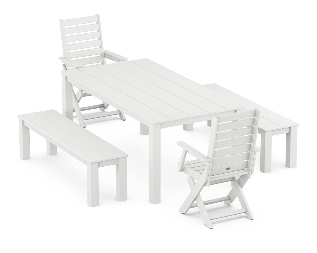 POLYWOOD® Captain Folding Chair 5-Piece Parsons Dining Set with Benches