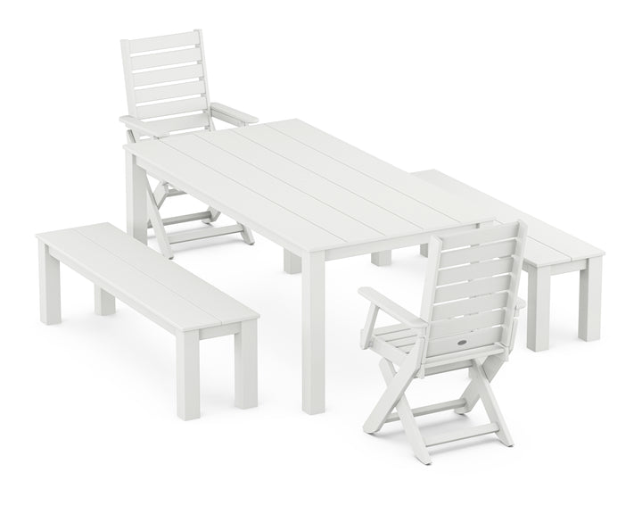 POLYWOOD® Captain Folding Chair 5-Piece Parsons Dining Set with Benches