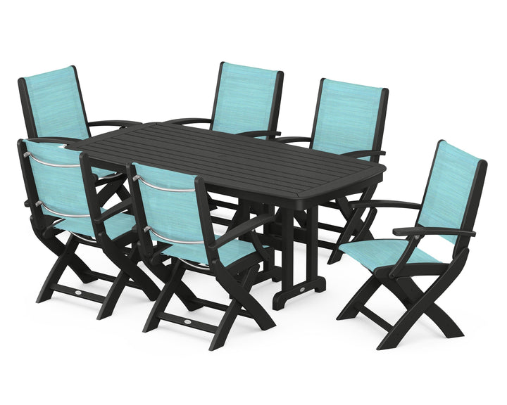 POLYWOOD® Coastal Folding Arm Chair 7-Piece Dining Set