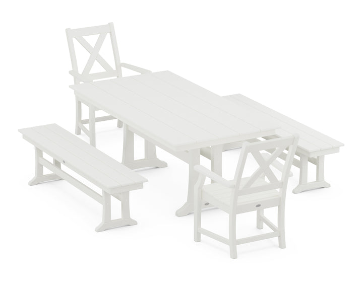 POLYWOOD® Braxton 5-Piece Farmhouse Dining Set With Trestle Legs