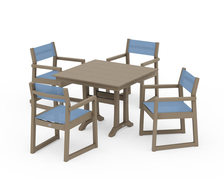 POLYWOOD® EDGE Sling 5-Piece Farmhouse Dining Set with Trestle Legs