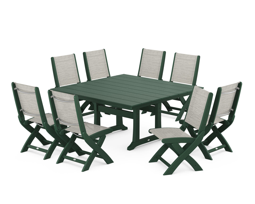 POLYWOOD® Coastal Folding Side Chair 9-Piece Farmhouse Dining Set