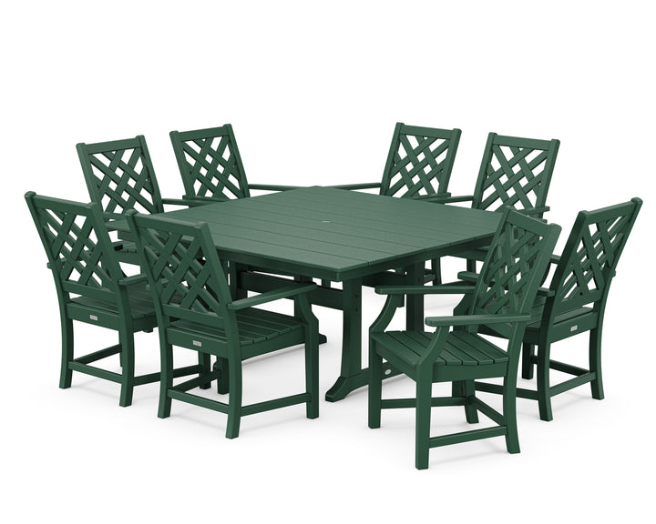 Country Living Wovendale 9-Piece Square Farmhouse Dining Set with Trestle Legs