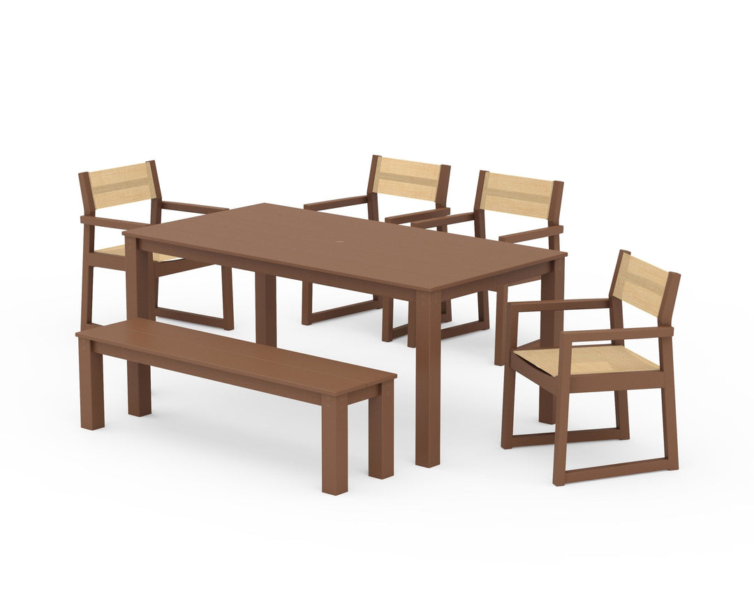 POLYWOOD® EDGE Sling Arm Chair 6-Piece Parsons Dining Set with Bench