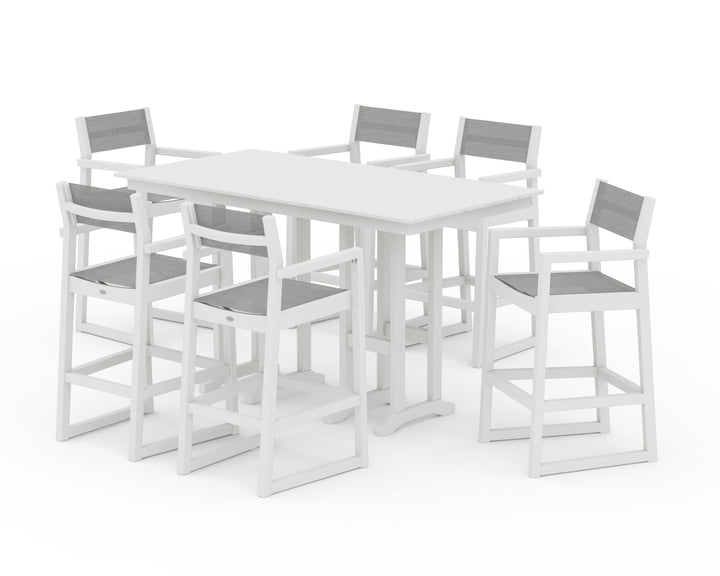 POLYWOOD® EDGE Sling Arm Chair 7-Piece Farmhouse Bar Set