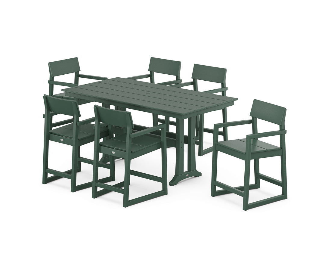 POLYWOOD® EDGE Arm Chair 7-Piece Farmhouse Counter Set with Trestle Legs