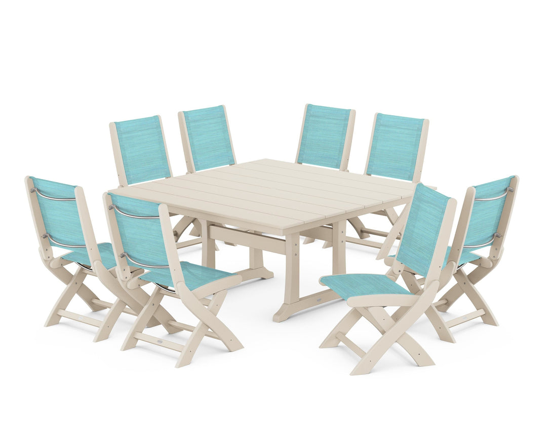 POLYWOOD® Coastal Folding Side Chair 9-Piece Farmhouse Dining Set
