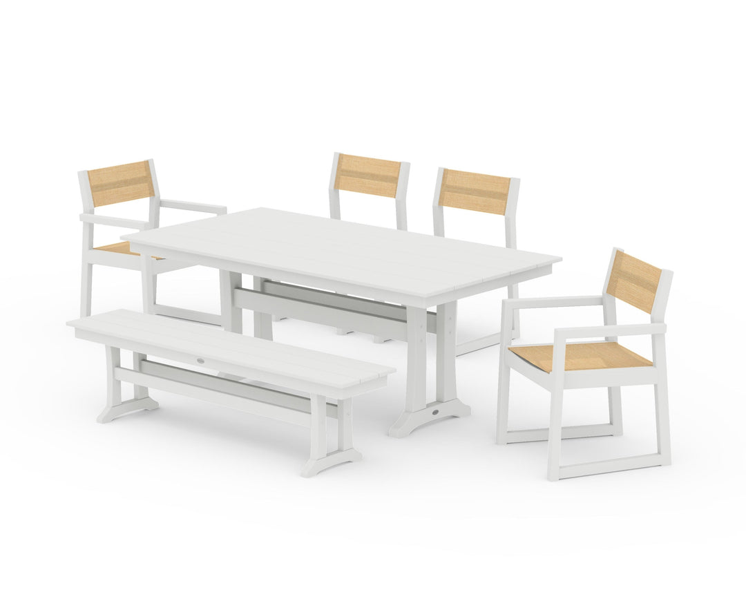POLYWOOD® EDGE Sling 6-Piece Farmhouse Dining Set With Trestle Legs
