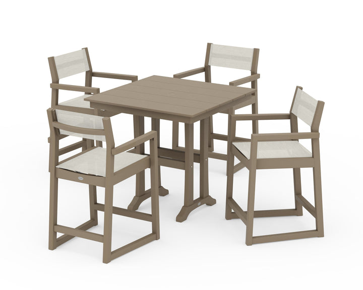 POLYWOOD® EDGE Sling Arm Chair 5-Piece Farmhouse Counter Set with Trestle Legs