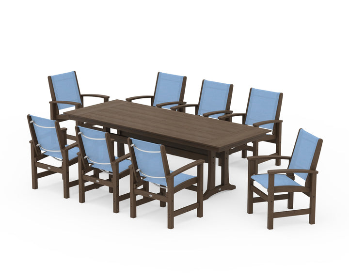 POLYWOOD® Coastal 9-Piece Farmhouse Dining Set with Trestle Legs