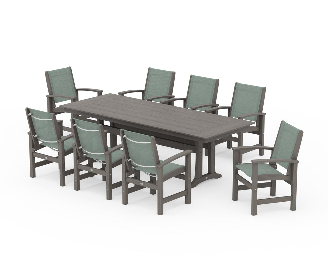 POLYWOOD® Coastal 9-Piece Farmhouse Dining Set with Trestle Legs