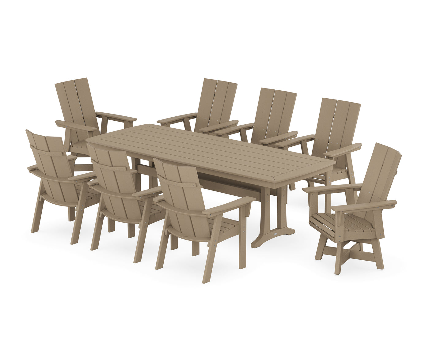 Modern Curveback Adirondack Swivel 9-Piece Dining Set with Trestle Legs