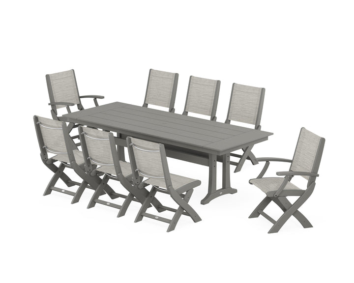 POLYWOOD® Coastal 9-Piece Folding Dining Chair Farmhouse Dining Set with Trestle Legs