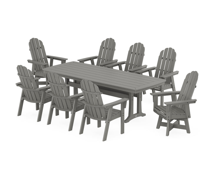 POLYWOOD® Vineyard Curveback Adirondack Swivel 9-Piece Dining Set with Trestle Legs