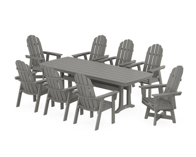 Vineyard Curveback Adirondack Swivel 9-Piece Dining Set with Trestle Legs