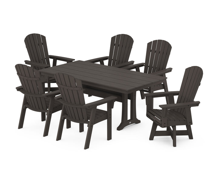 POLYWOOD® Nautical Curveback Adirondack Swivel Chair 7-Piece Farmhouse Dining Set With Trestle Legs