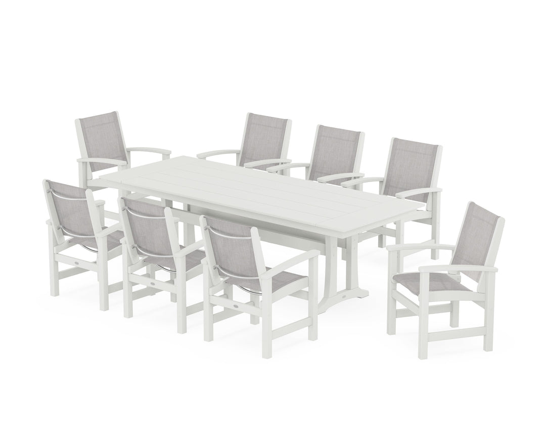 POLYWOOD® Coastal 9-Piece Farmhouse Dining Set with Trestle Legs