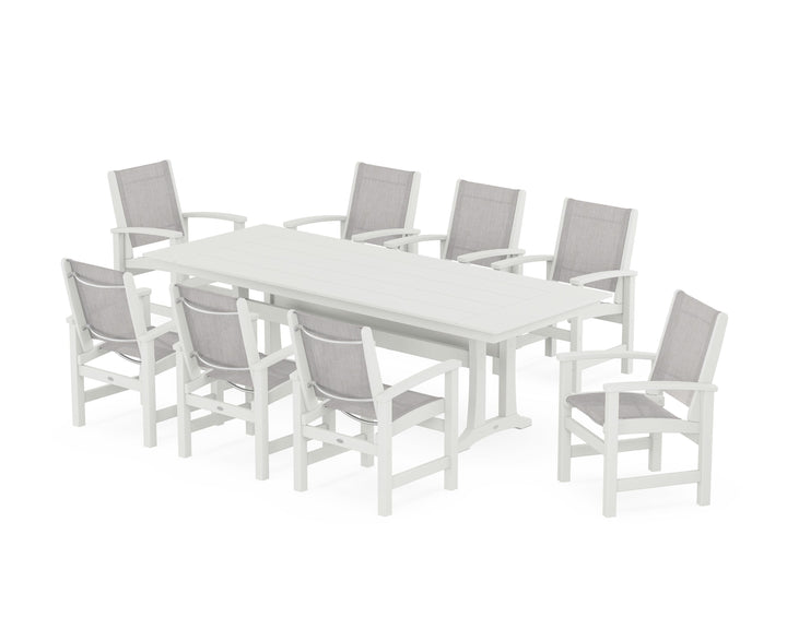POLYWOOD® Coastal 9-Piece Farmhouse Dining Set with Trestle Legs