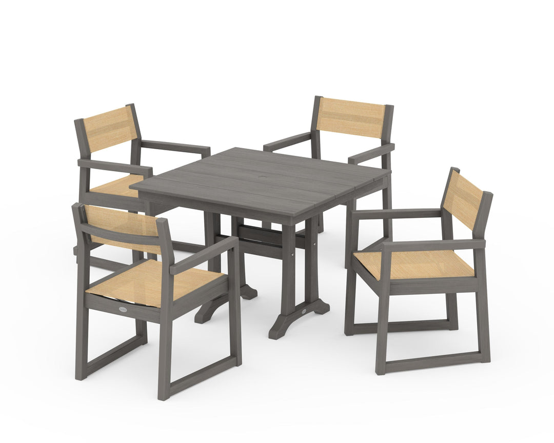 POLYWOOD® EDGE Sling 5-Piece Farmhouse Dining Set with Trestle Legs