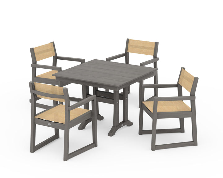 POLYWOOD® EDGE Sling 5-Piece Farmhouse Dining Set with Trestle Legs