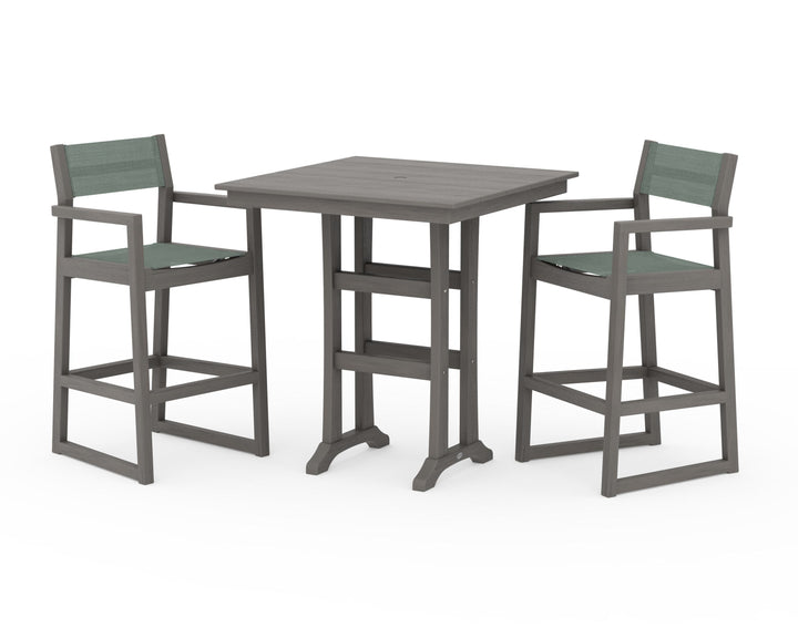 POLYWOOD® EDGE Sling Arm Chair 3-Piece Farmhouse Bar Set with Trestle Legs