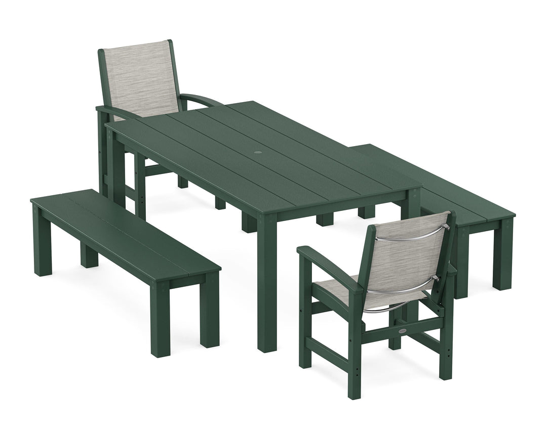 POLYWOOD® Coastal 5-Piece Parsons Dining Set with Benches