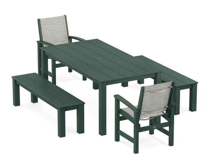 POLYWOOD® Coastal 5-Piece Parsons Dining Set with Benches