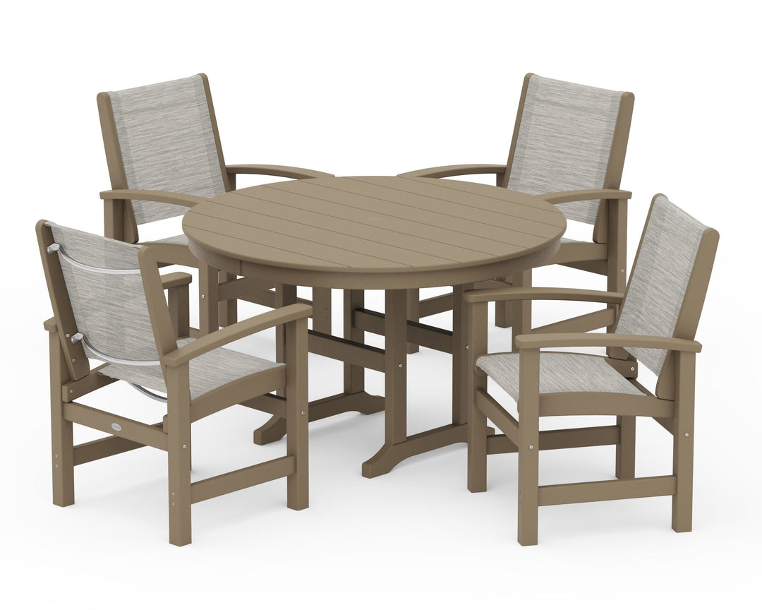 POLYWOOD® Coastal 5-Piece Round Farmhouse Dining Set
