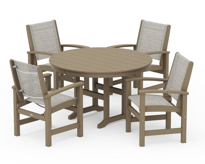 POLYWOOD® Coastal 5-Piece Round Farmhouse Dining Set