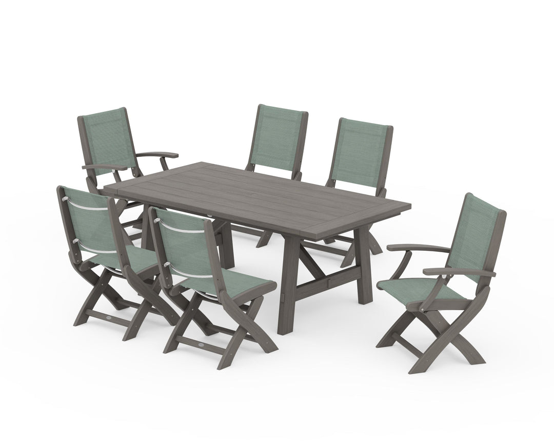 POLYWOOD® Coastal Folding Chair 7-Piece Rustic Farmhouse Dining Set