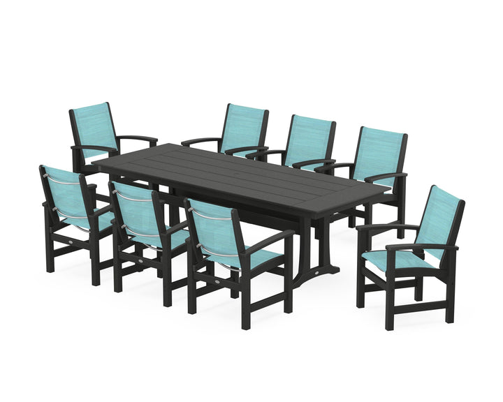 POLYWOOD® Coastal 9-Piece Farmhouse Dining Set with Trestle Legs