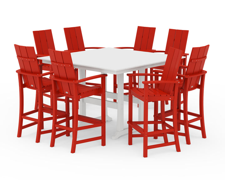 POLYWOOD® Modern Adirondack 9-Piece Farmhouse Trestle Bar Set