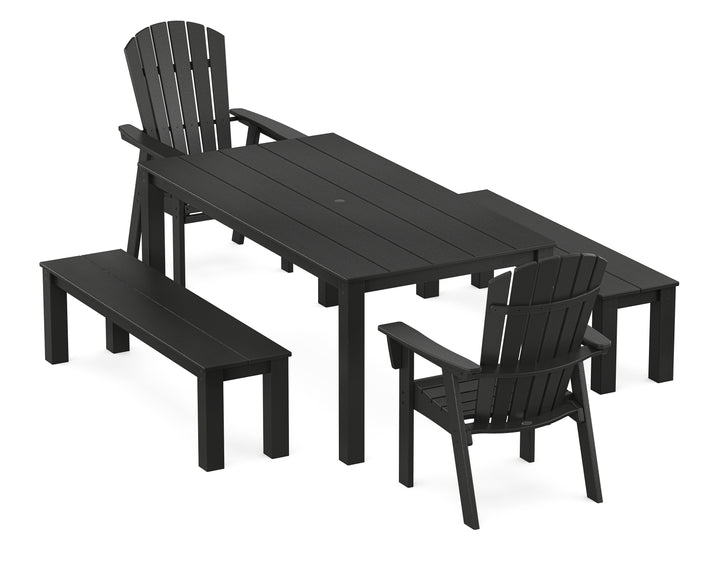 POLYWOOD® Nautical Curveback Adirondack 5-Piece Parsons Dining Set with Benches