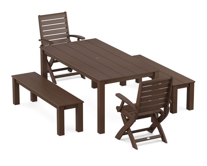 POLYWOOD® Signature Folding Chair 5-Piece Parsons Dining Set with Benches