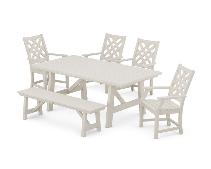 Country Living Wovendale 6-Piece Rustic Farmhouse Dining Set with Bench