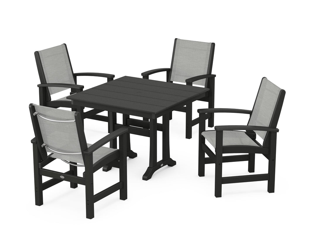 POLYWOOD® Coastal 5-Piece Farmhouse Dining Set With Trestle Legs