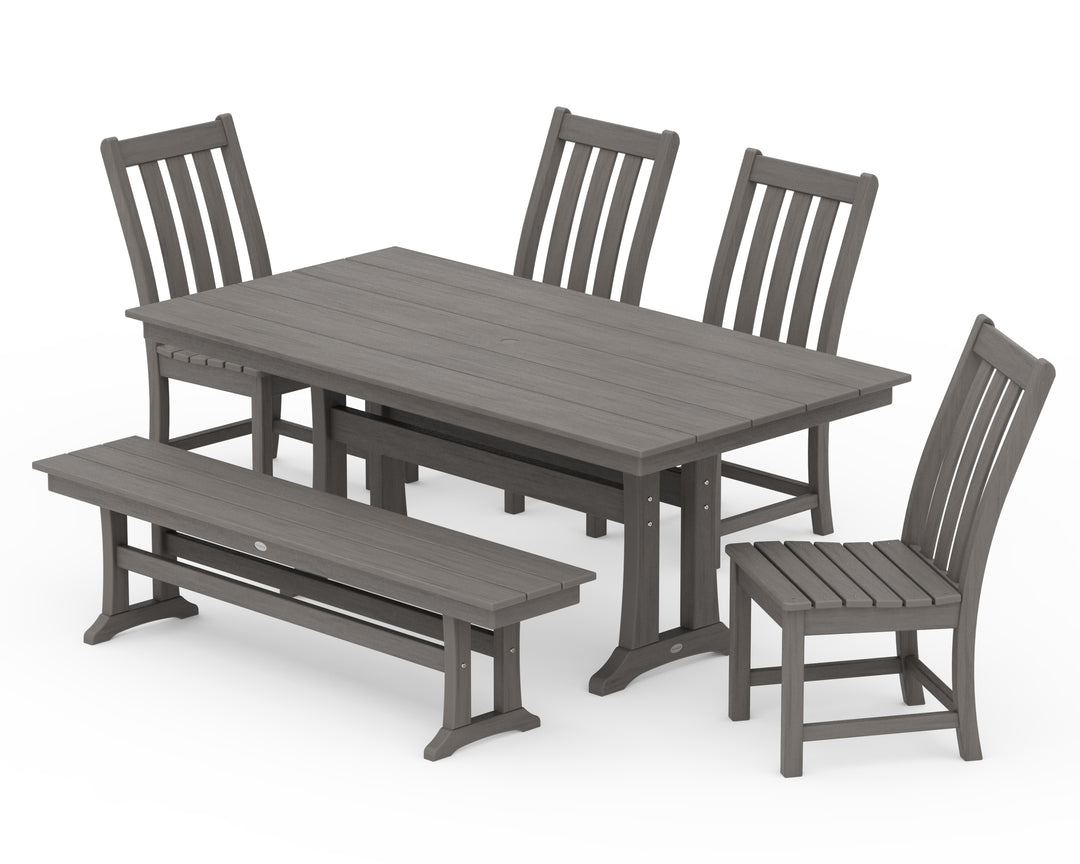 POLYWOOD® Vineyard Side Chair 6-Piece Farmhouse Dining Set with Trestle Legs and Bench