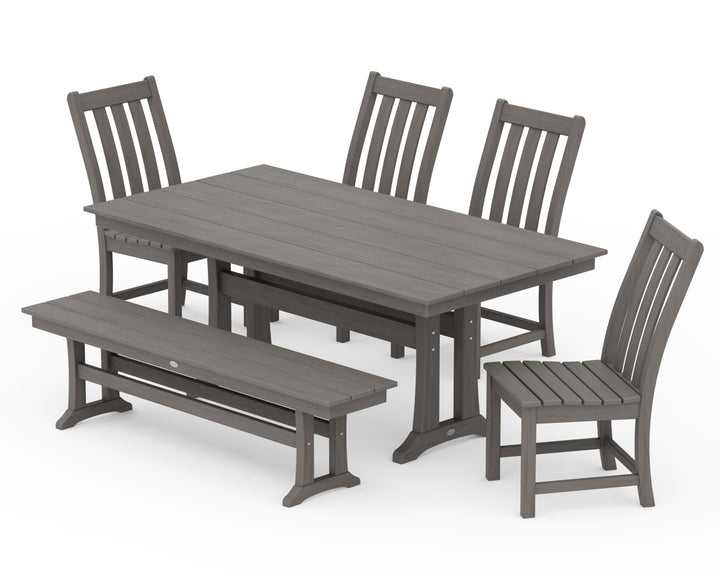 POLYWOOD® Vineyard Side Chair 6-Piece Farmhouse Dining Set with Trestle Legs and Bench