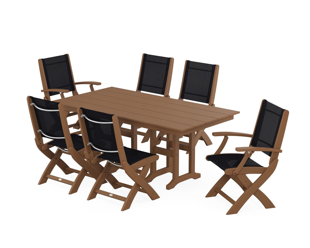 POLYWOOD® Coastal Folding Chair 7-Piece Farmhouse Dining Set