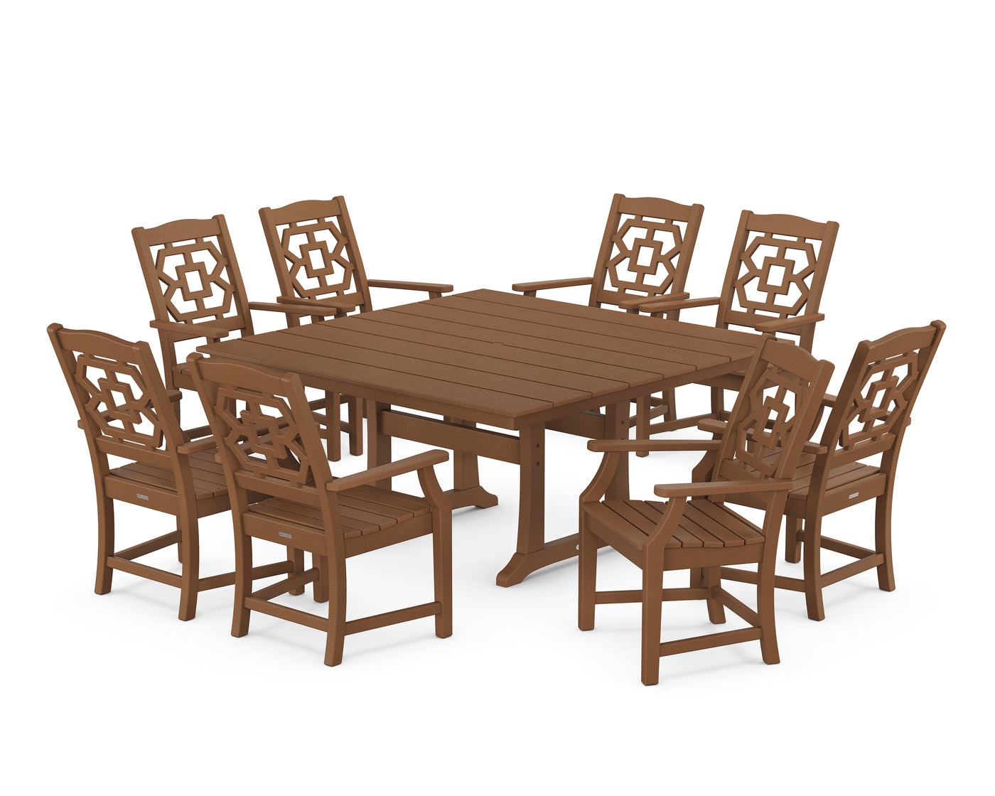 Chinoiserie 9-Piece Square Farmhouse Dining Set with Trestle Legs