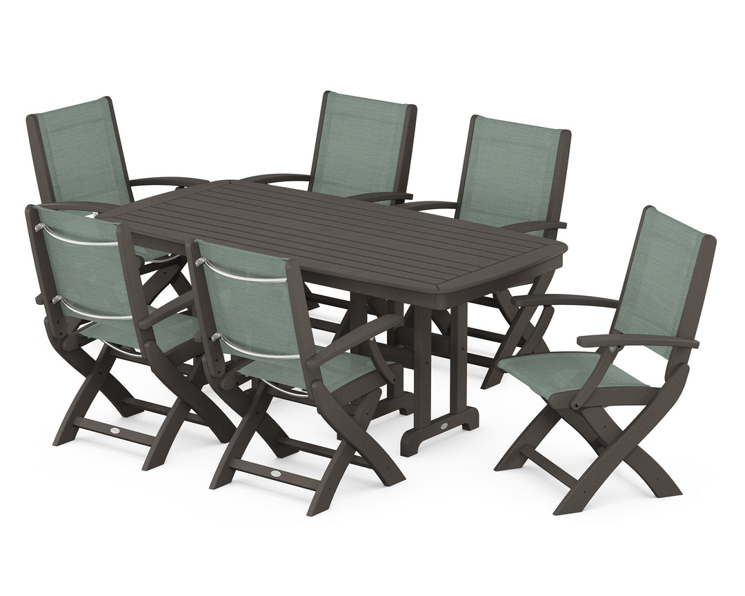 POLYWOOD® Coastal Folding Arm Chair 7-Piece Dining Set