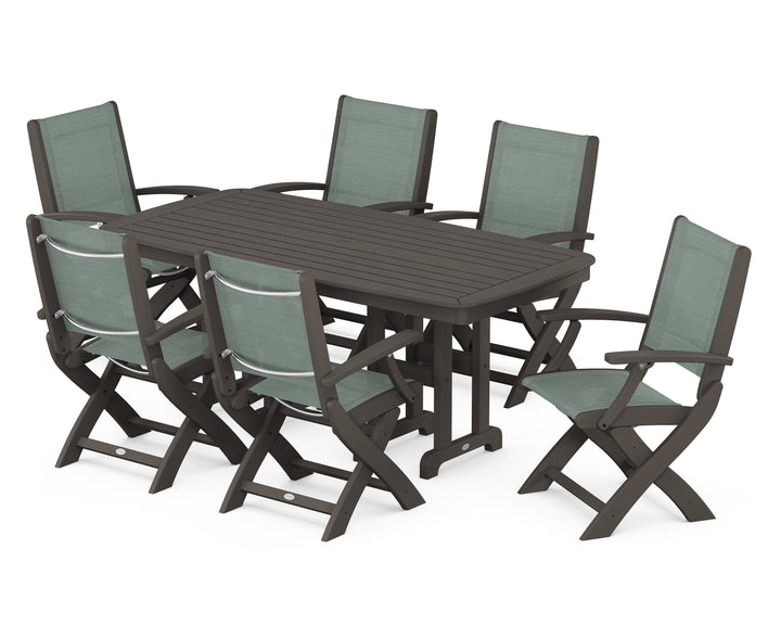 POLYWOOD® Coastal Folding Arm Chair 7-Piece Dining Set