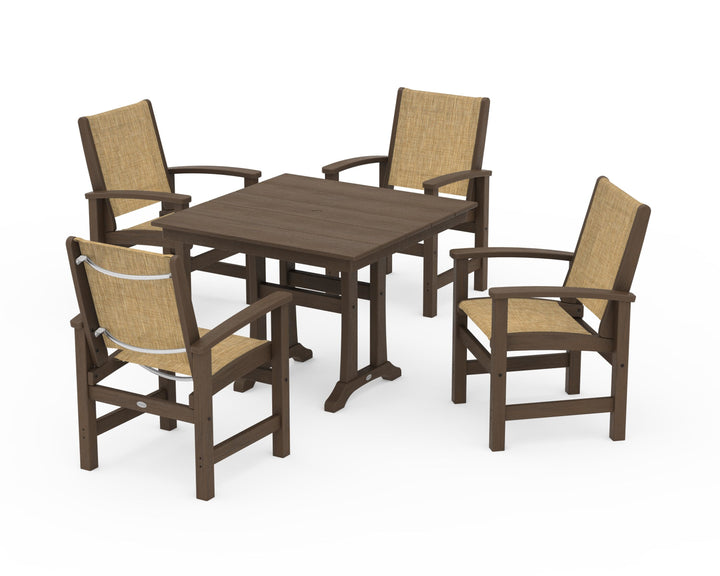 POLYWOOD® Coastal 5-Piece Farmhouse Dining Set With Trestle Legs