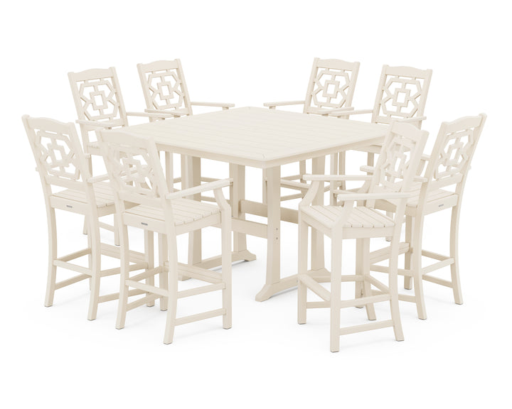 Martha Stewart by POLYWOOD® Chinoiserie 9-Piece Square Bar Set with Trestle Legs