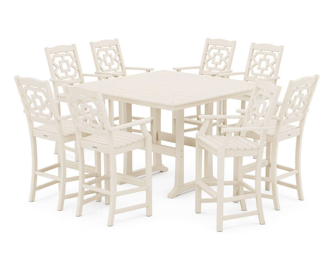 Martha Stewart by POLYWOOD® Chinoiserie 9-Piece Square Bar Set with Trestle Legs