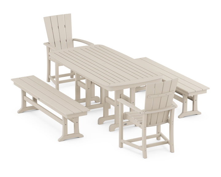 POLYWOOD® Quattro 5-Piece Farmhouse Dining Set with Benches