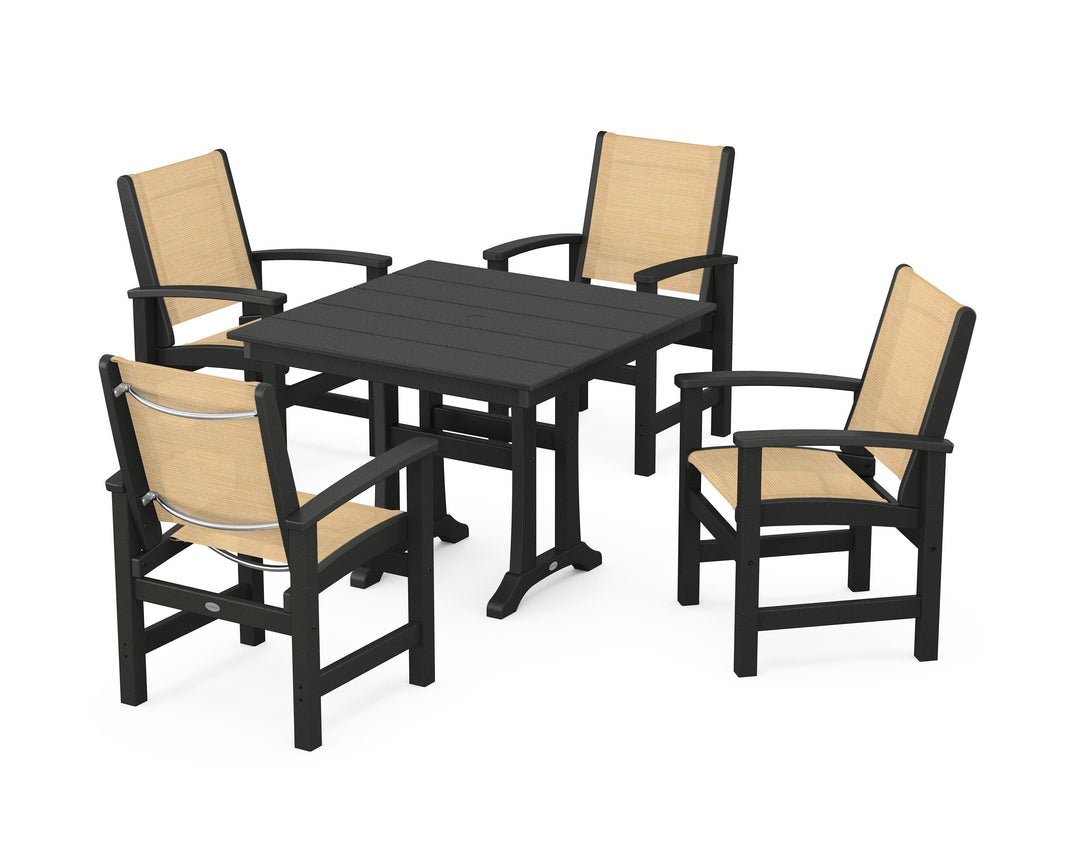 POLYWOOD® Coastal 5-Piece Farmhouse Dining Set With Trestle Legs