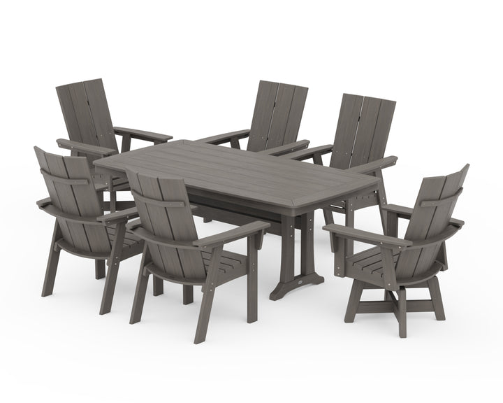 POLYWOOD® Modern Adirondack Swivel Chair 7-Piece Dining Set with Trestle Legs