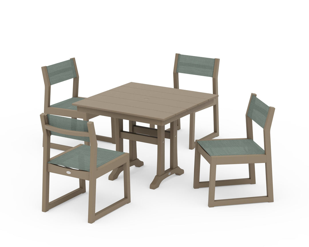 POLYWOOD® EDGE Sling 5-Piece Farmhouse Trestle Side Chair Dining Set